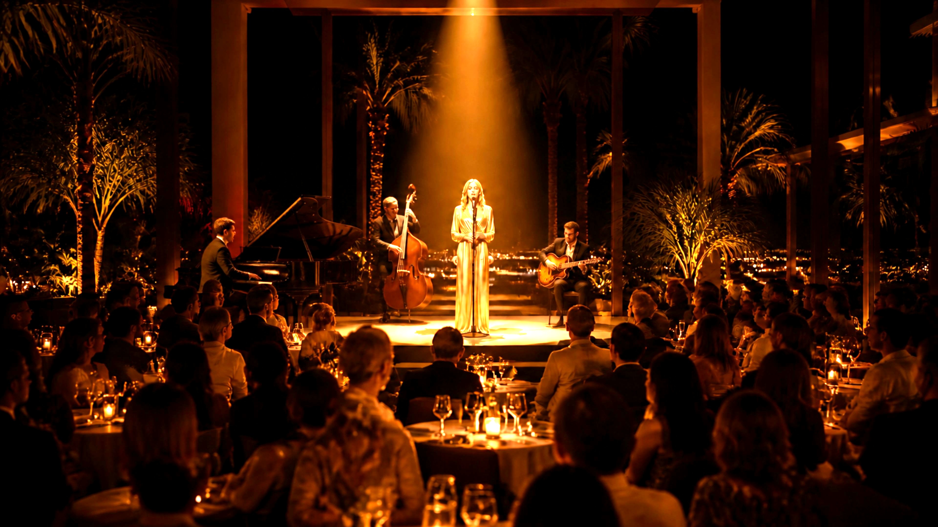A substantial G Lounge-style evening with guests seated around a live program